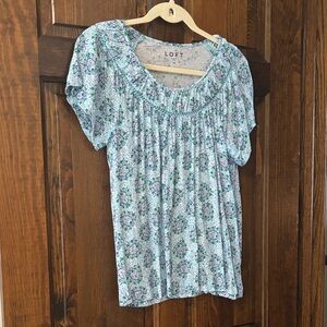 LOFT Floral Blouse - Blue and White